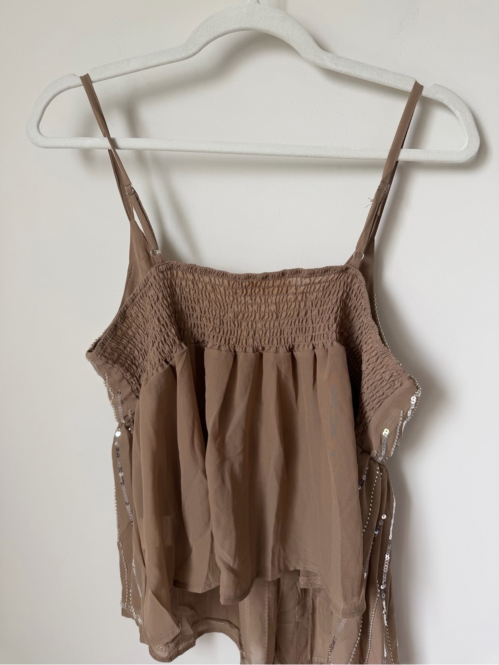 Beaded Sequin tan taupe Camisole tank Top - Picture 5 of 6